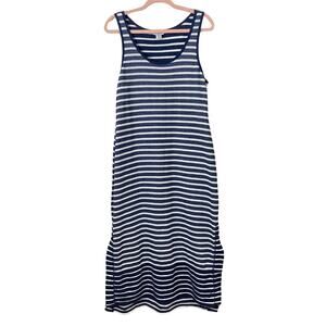 Tommy Bahama Dress Womens Medium Blue White Midi French Terry Striped Tank Beach